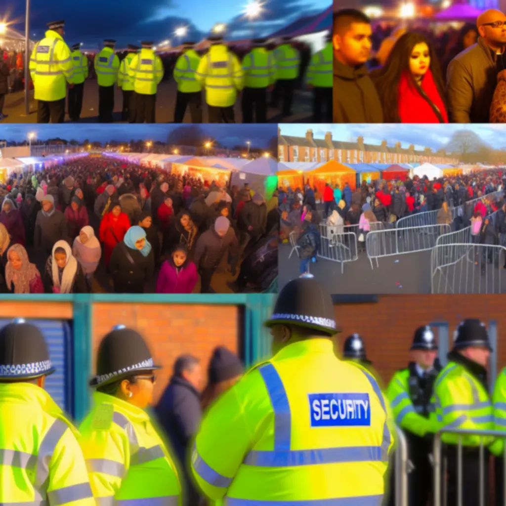 Security officers overseeing a busy community event with crowds and staging
