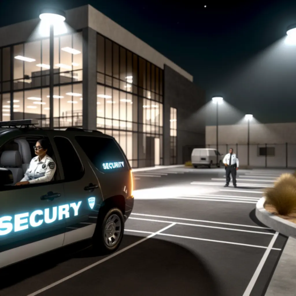Mobile security patrol car at night