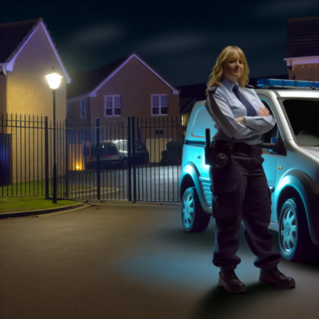 Security vehicle on mobile patrol in a gated residential community