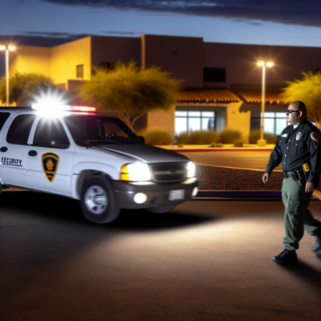 Security mobile patrol vehicle on evening duty