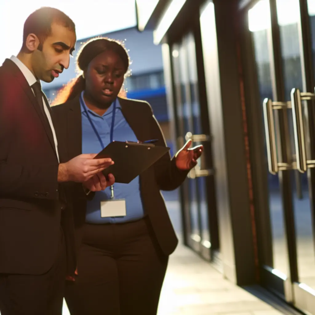Security professional conducting a structured risk assessment on site