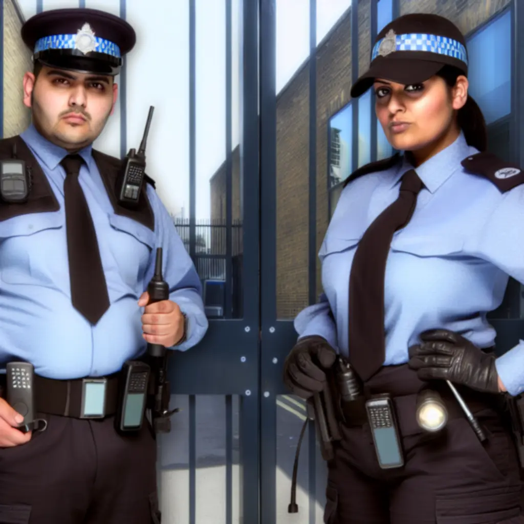 Uniformed security officers deployed on duty outside a protected property